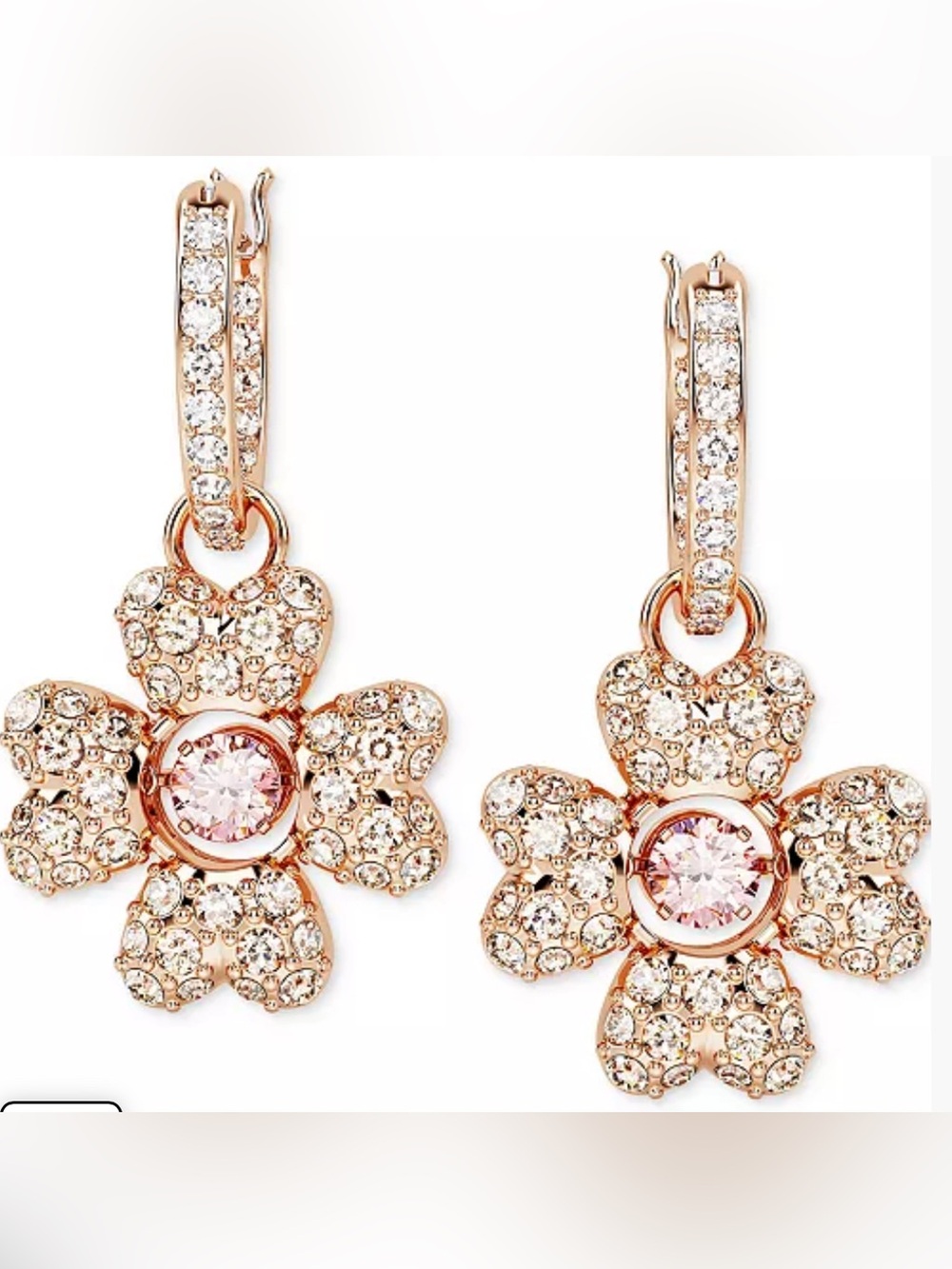 Swarovski Rose Gold Floral Drop Earrings with Pink and Clear Crystals